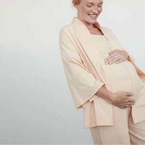 Storq Maternity Lounge Set Womens Sz 1 /XS 3 Piece Set Wrap Top Pants Peach